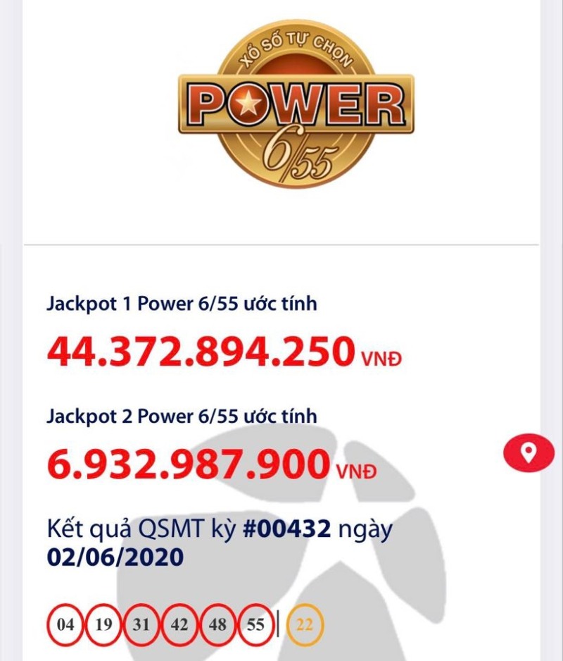Mỗi một tờ vé số Power 6/55 cùng gồm có 6 bộ số dự thưởng như của Mega 6/45